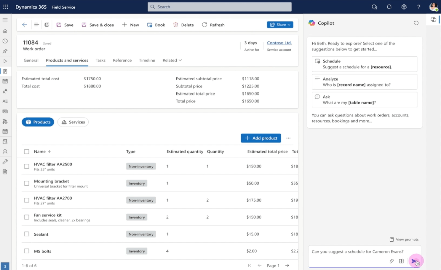 Dynamics 365 Field Service Work order
