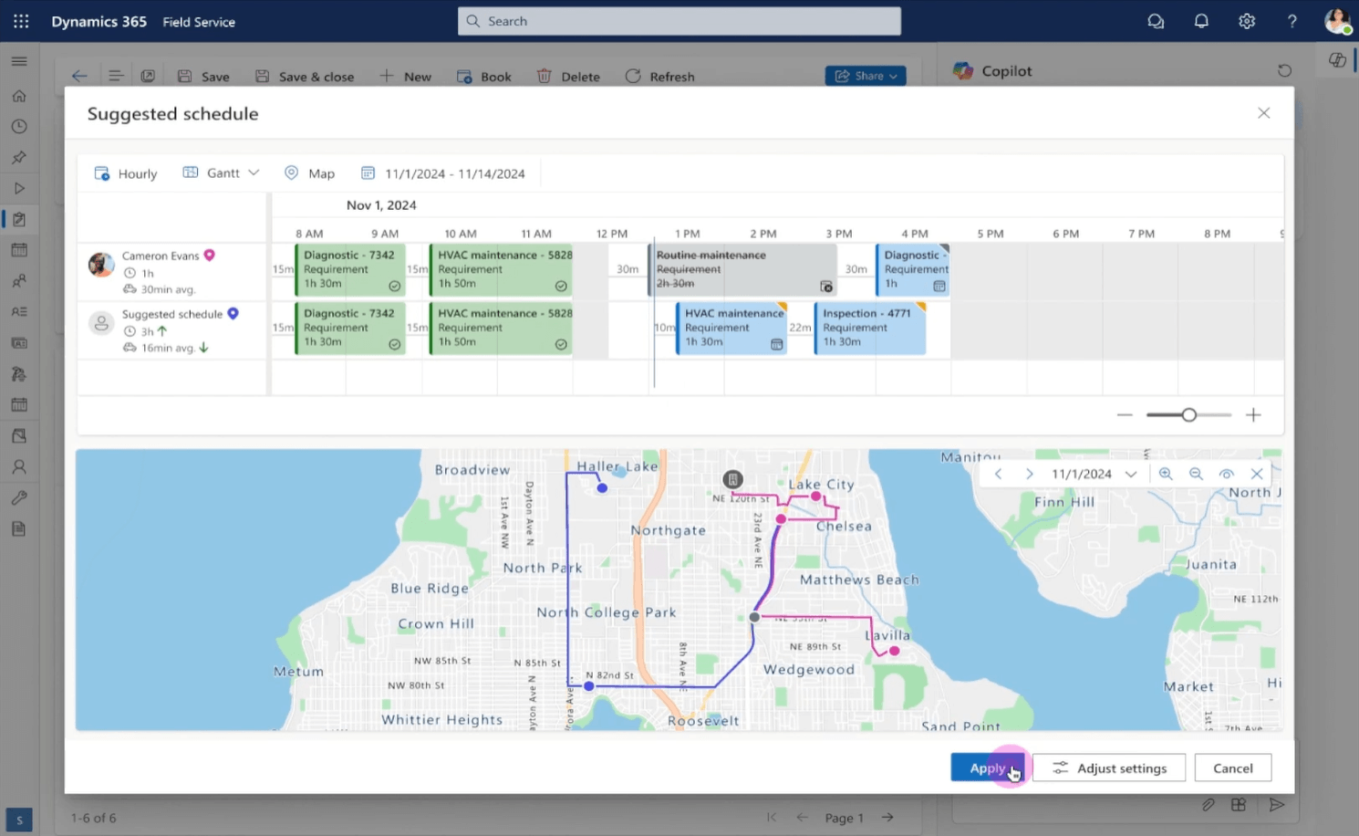 Dynamics 365 Field Service Scheduling Map